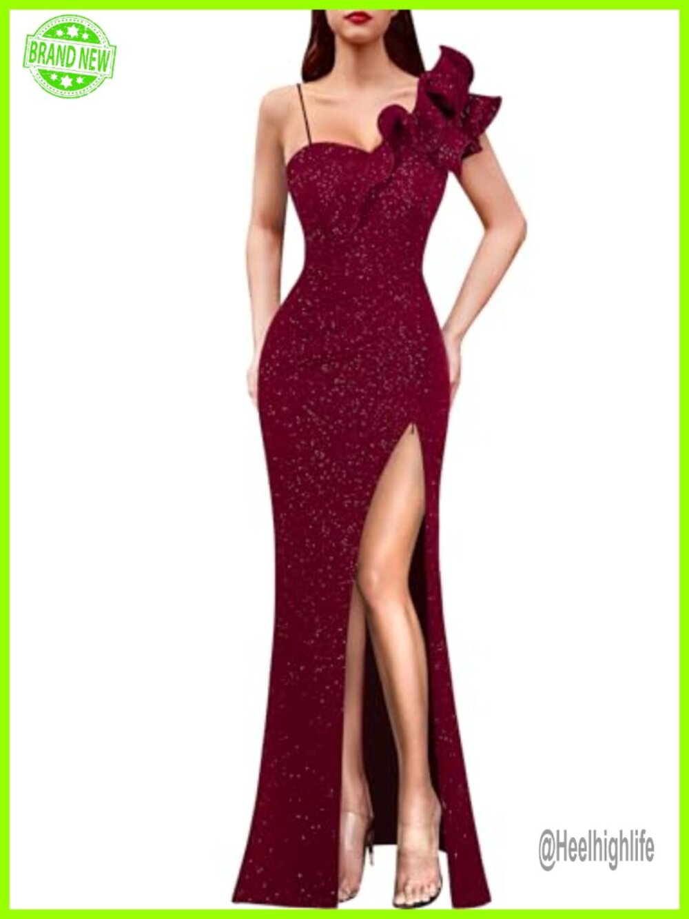 Womens One Shoulder Ruffle Maxi Prom Evening Gown Mermaid Formal Dress